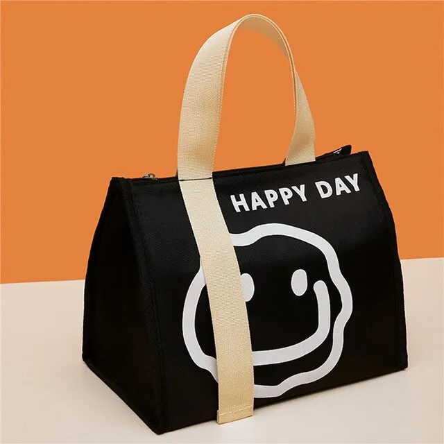 Thermal Waterproof Lunch Box Food Storage Container Bags Travel Picnic Pouch Insulated Cooler Bento Bag - Black