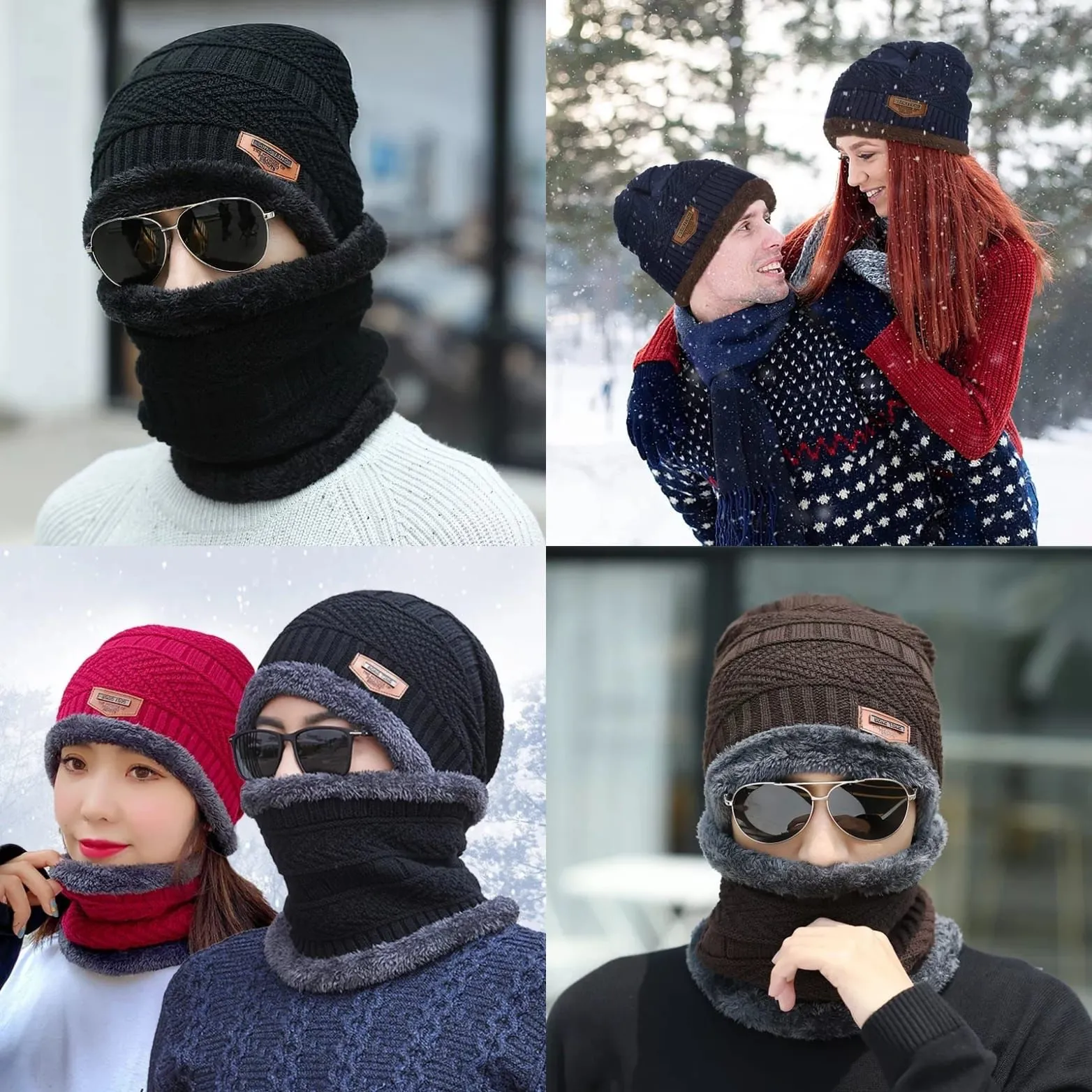 Winter Cap Beanie For Men & Women Thick Wool Neck Scarf Cap Balaclava Mask Bonnet Hats Set