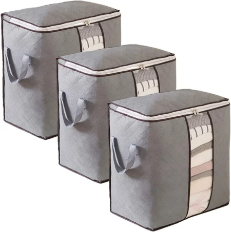 3Pcs Large Foldable Clothes Storage Zipper Bag