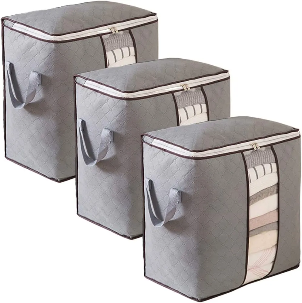 3Pcs Large Foldable Clothes Storage Zipper Bag