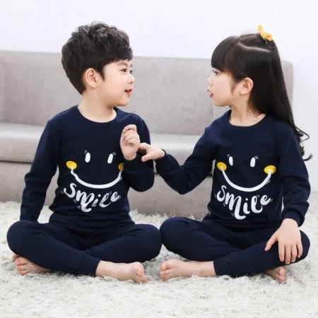 Dark Blue Smile Printed Design Styles Kids Night Suits Full Sleeves Kids Night Suits Kids Sleep Wear Kids Night Dress