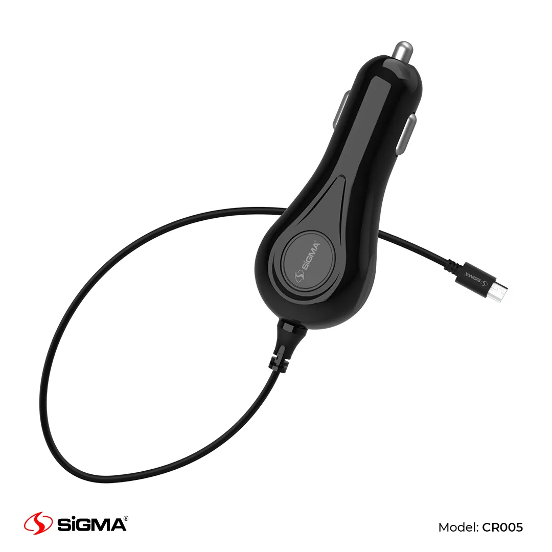 SIGMA - MICRO SINGLE USB CAR CHARGER WITH BUILT-IN MICRO CABLE – CR-005 (Random Color)