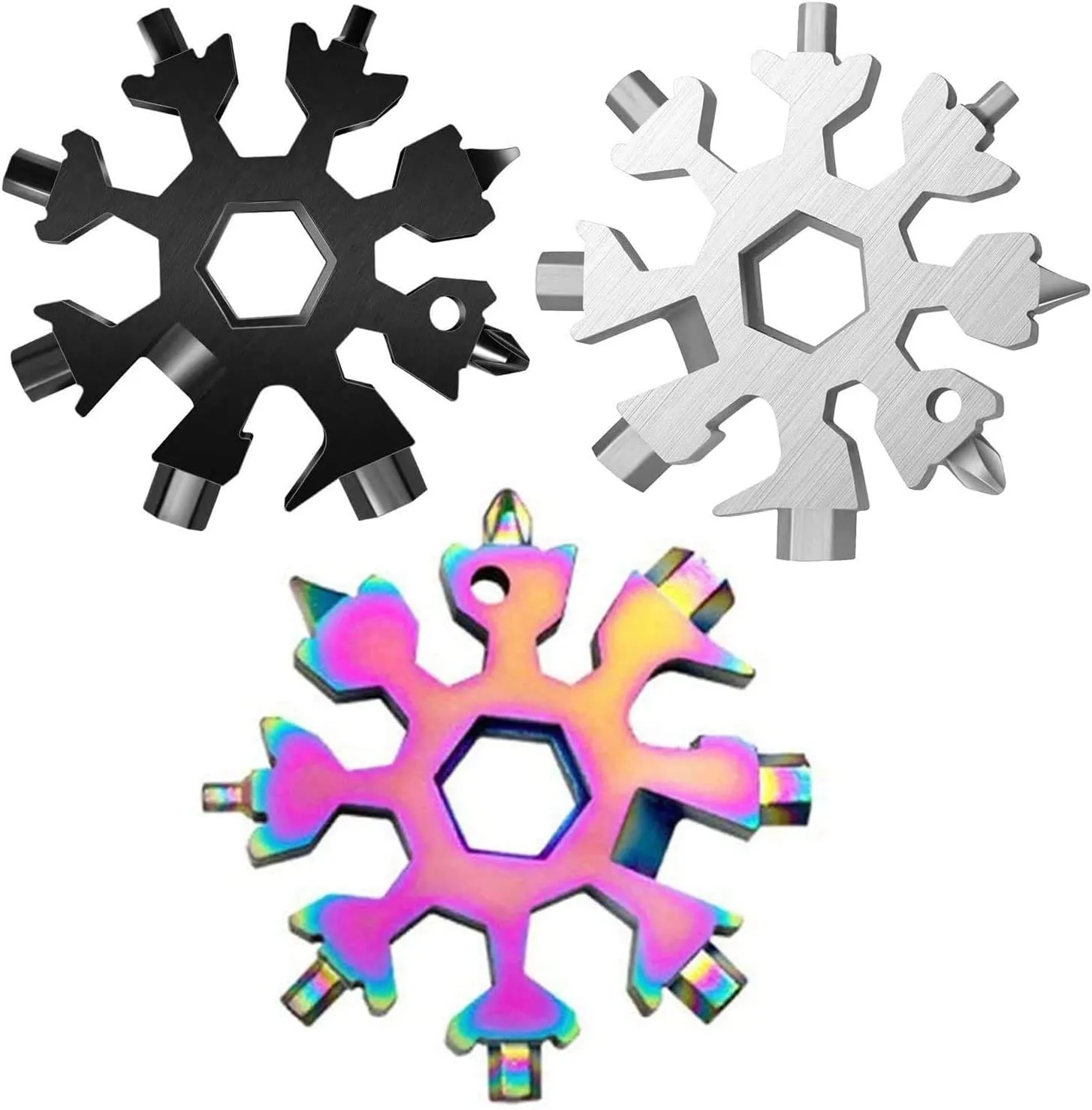 18 In 1 Snowflake Snow Wrench Tool Spanner Hex Wrench Multi-function Camping Outdoor Survive Tools Bottle Opener Screwdriver (Random Color)