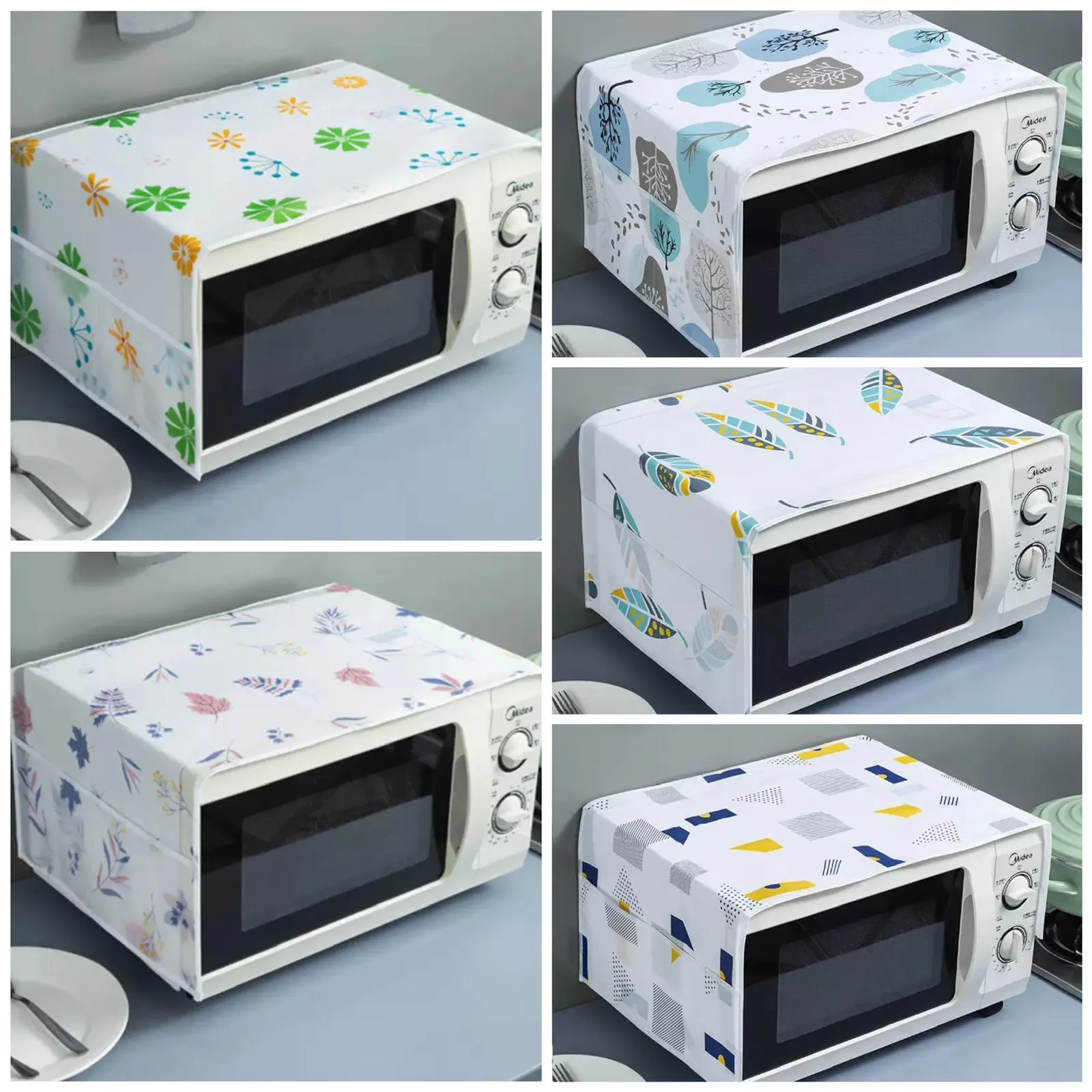 Oven Cover Kitchen Microwave Cover Waterproof Oil Dust Double Pockets Microwave Cover Oven Cover (Random Design)