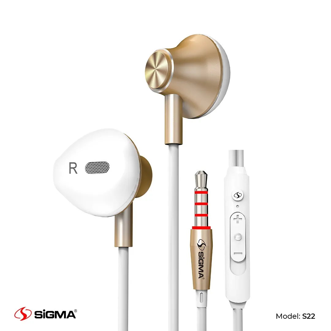 SIGMA - PREMIUM METAL CASING IN-EAR SHINE EARPHONES WITH MIC – S22 (Random Color)
