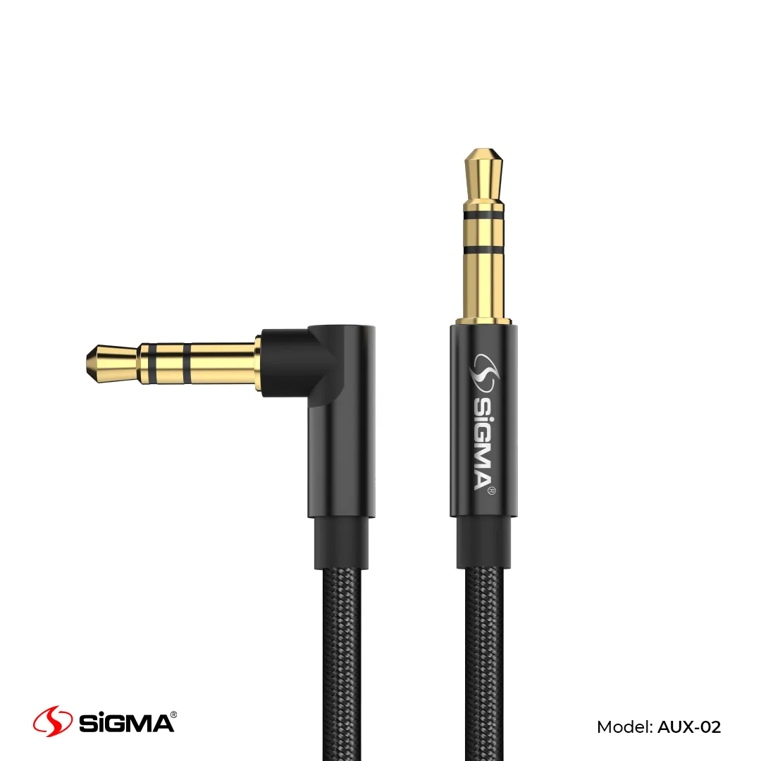 Sigma - 90° ANGLE DESIGN AUX STEREO AUDIO CABLE – METAL SHELL HOUSING – AUX-02