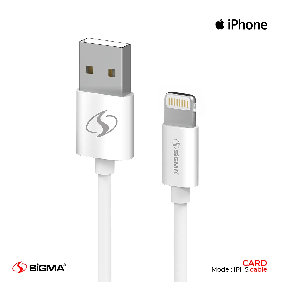 Sigma - LIGHTNING (IPHONE) 3A CHARGE + SYNC 2IN1 DATA CARD CABLE - iPh5