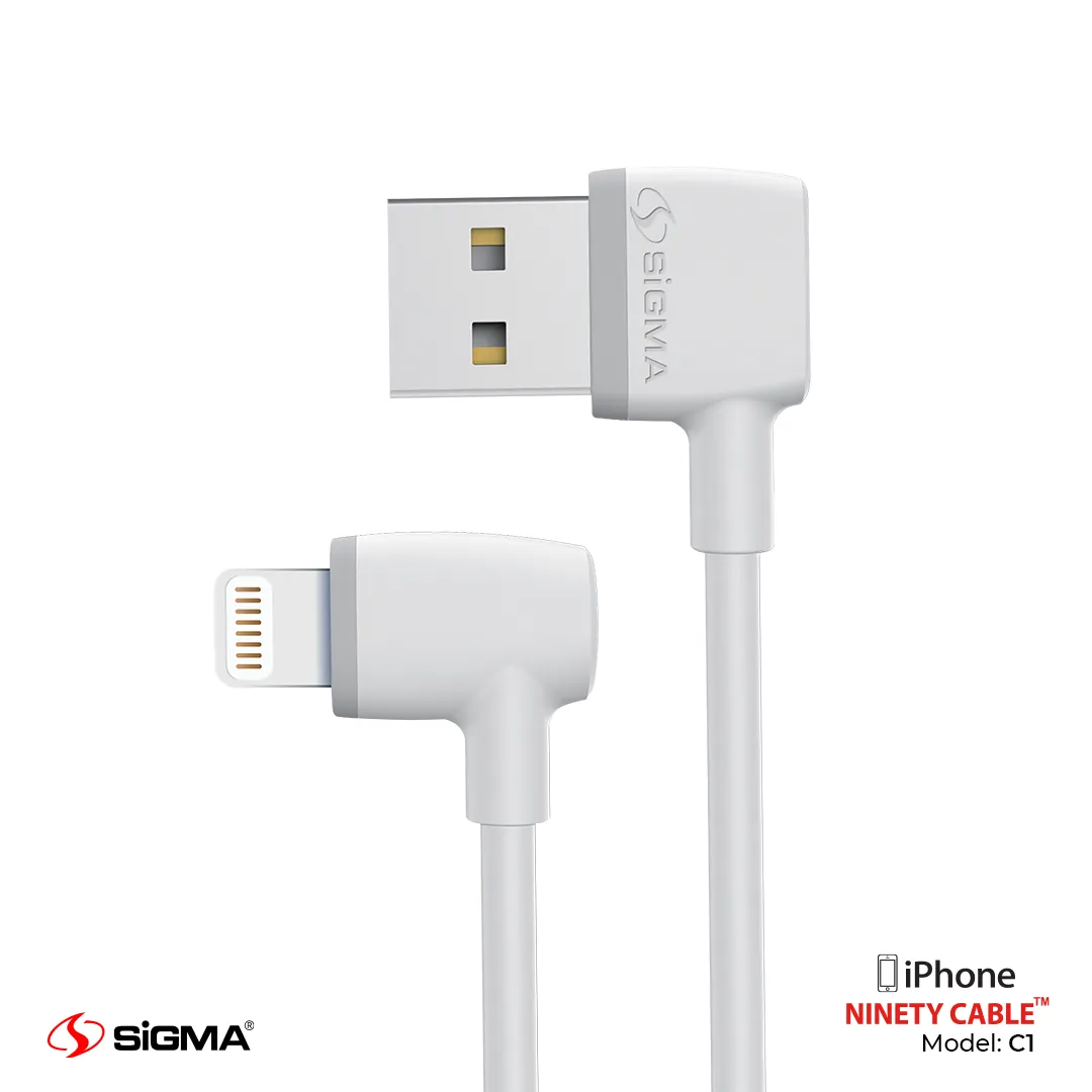 Sigma - AUTO DISCONNECT 90 DEGREE 2.4A NINETY LIGHTNING (iPhone) CABLE – C1  (Random Color)