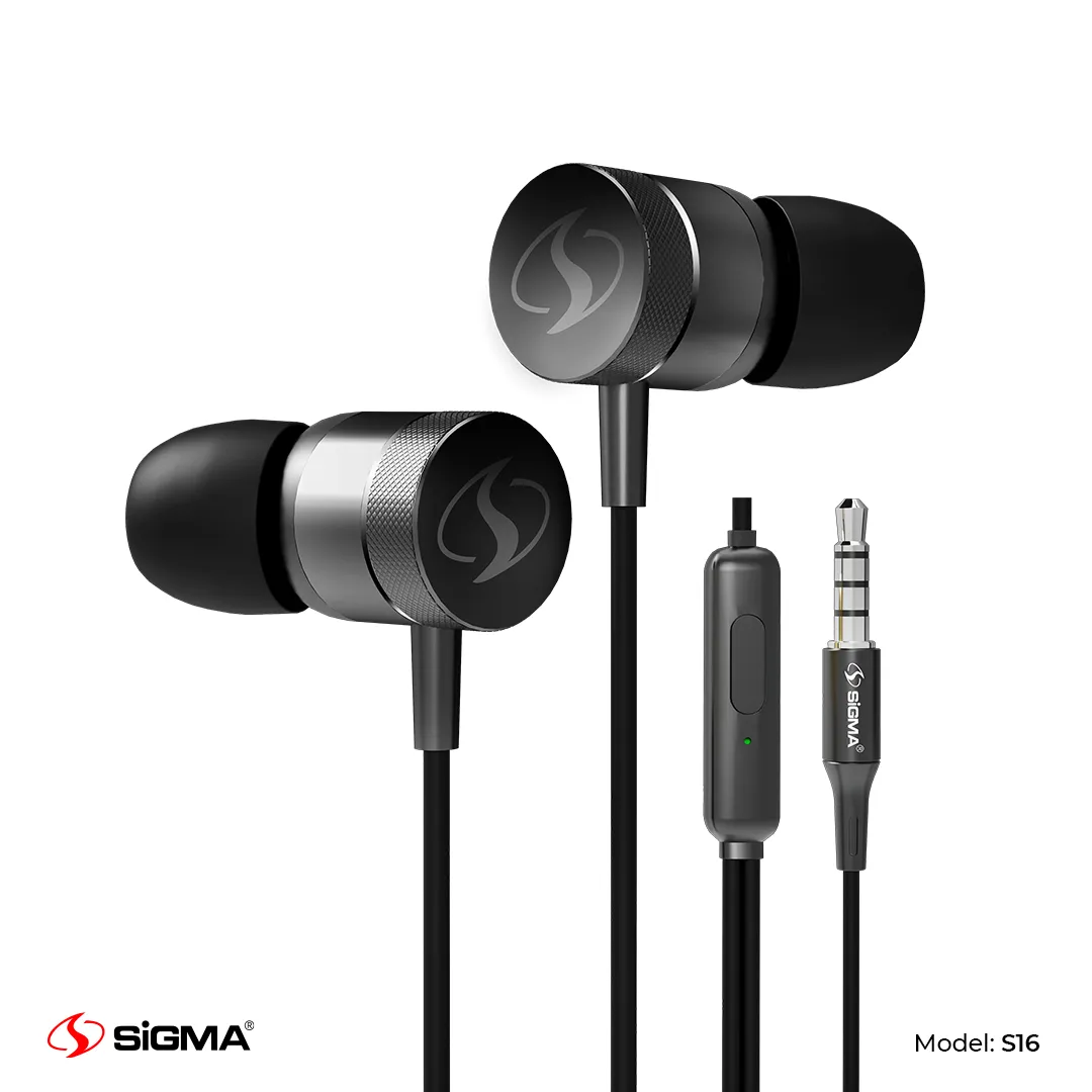 SIGMA - PREMIUM METAL CASING IN-EAR EARPHONES WITH MIC – S16 (Random Color)