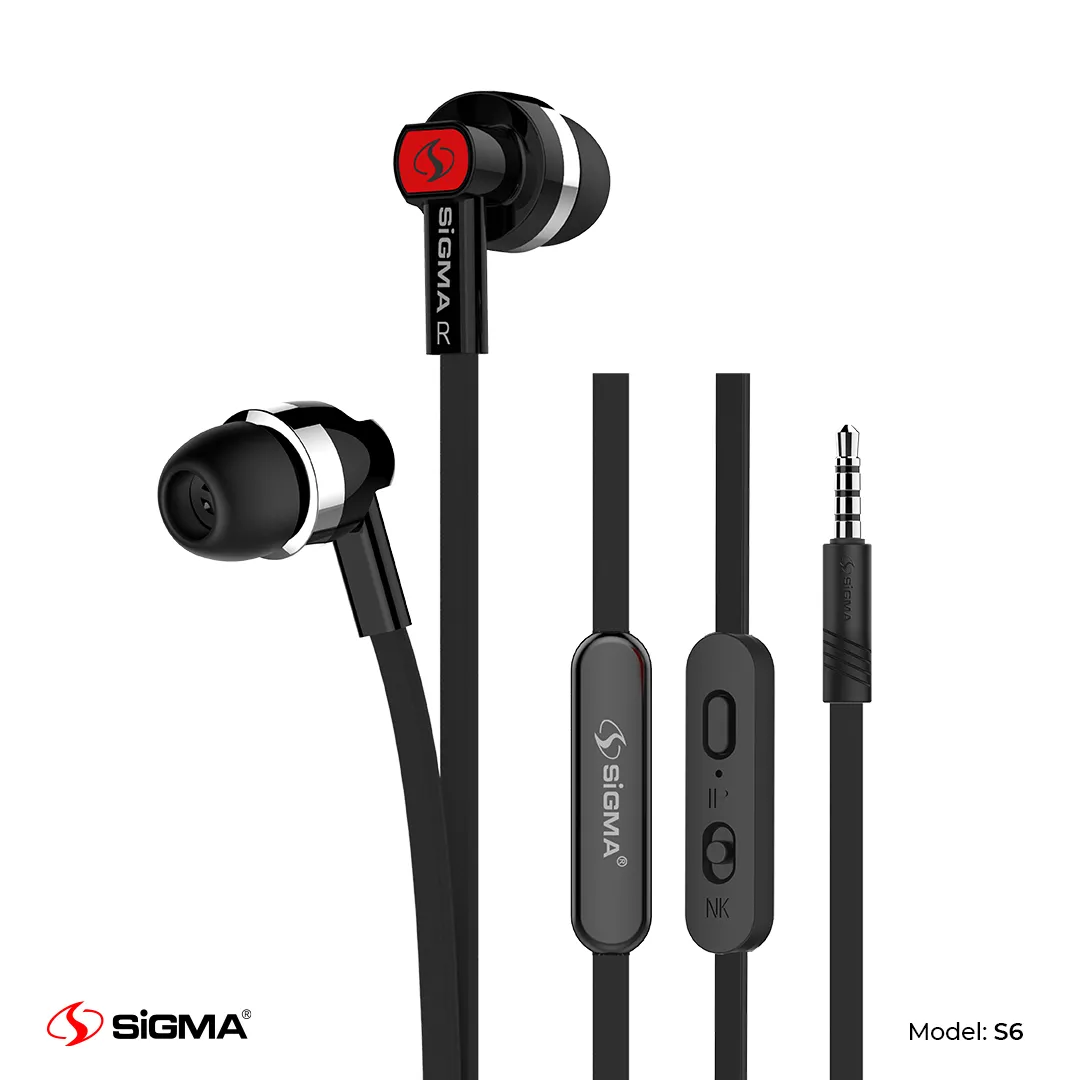 SIGMA - HIGH QUALITY STEREO IN-EAR UNIVERSAL EARPHONES WITH MIC – S6 (Random Color)