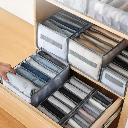 Clothes Drawer Organizer Jeans Storage Box Large Size Grids Wardrobe Storage Foldable Drawer Divider (Large)