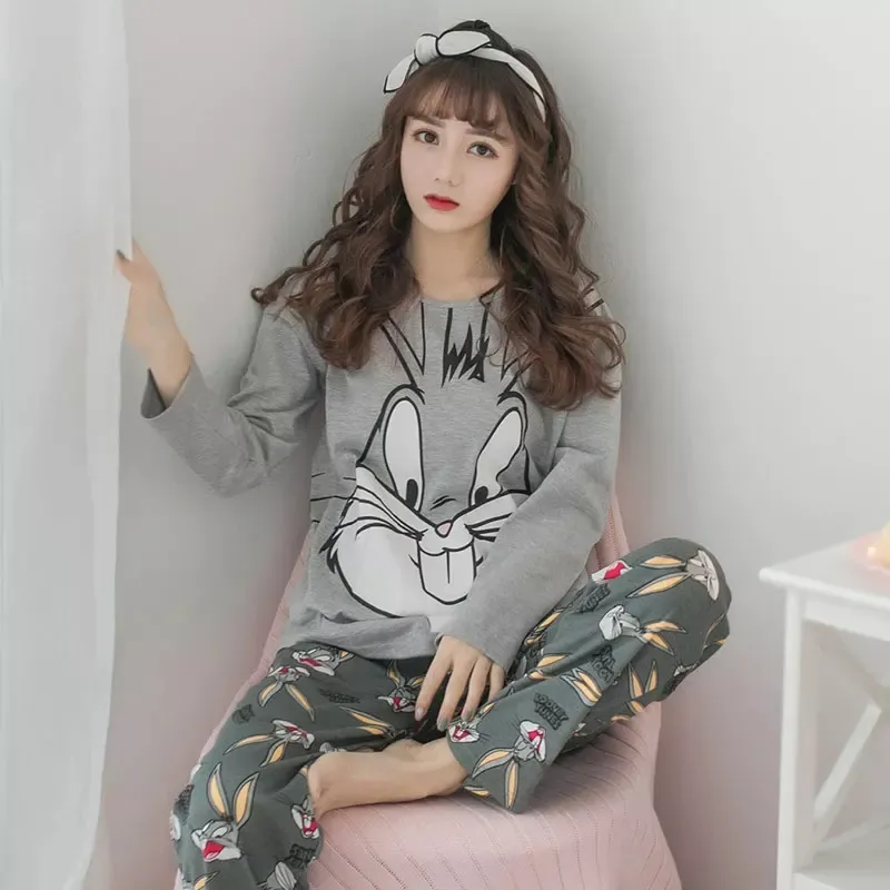 Bugs Bunny Printed Design Full Sleeves Round Neck Ladies Night Suit Comfortable Pajama Suit Printed Night Dress For Women & Girls