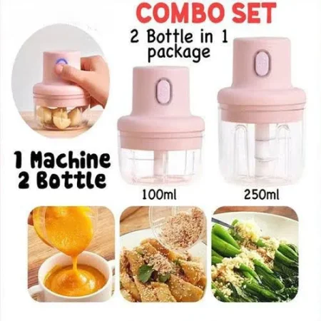 (60 Pcs Ctn) Electric Mini Grinder Food Chopper Combo Set - 1 Machine 2 Bottle