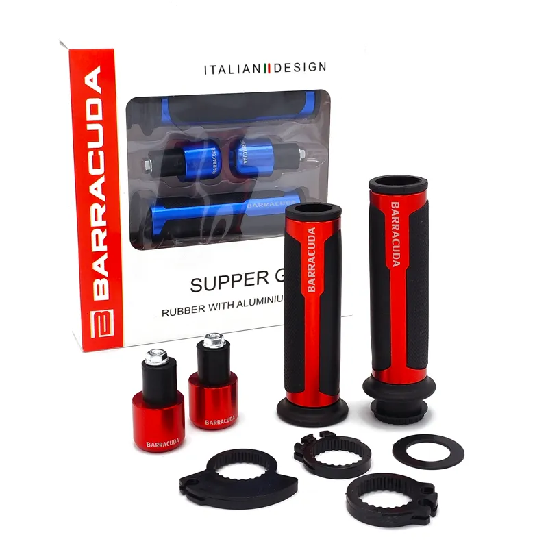 Universal BARRACUDA Aluminum Motorcycle Handle Bar Soft Grips CNC 7/8" 22mm - RED