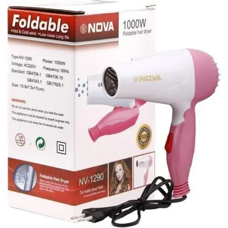 Nova 1000w - Heavy Duty Electrical Foldable Hair Dryer (Random Color)
