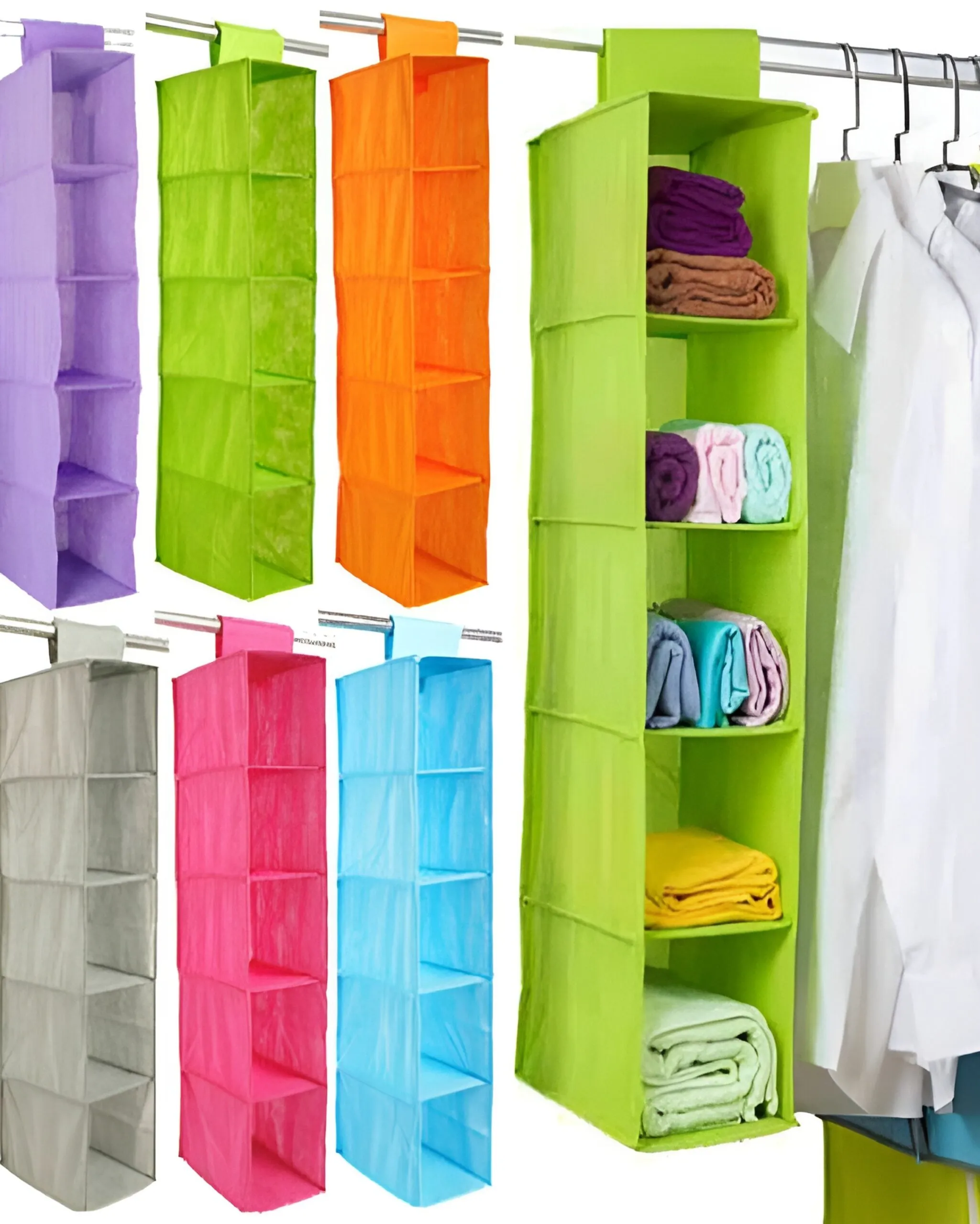 5 Shelf Clothes Hanging Organizers Pant Organizer Holder Wardrobe Section Storage Closet Organiser (Random Color)
