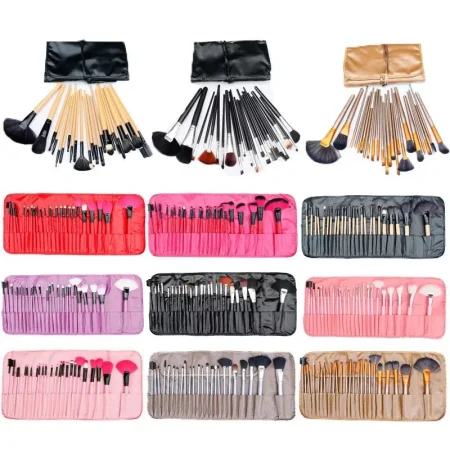 24PCs Makeup Brush Set Powder Foundation Large Eye Shadow Angled Brow Make-up Brushes Kit With a Bag Women Beauty Cosmetic Tool (Random Color)