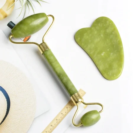 (100 Pcs Ctn) Facial Massage Jade Roller With Gua Sha Stone