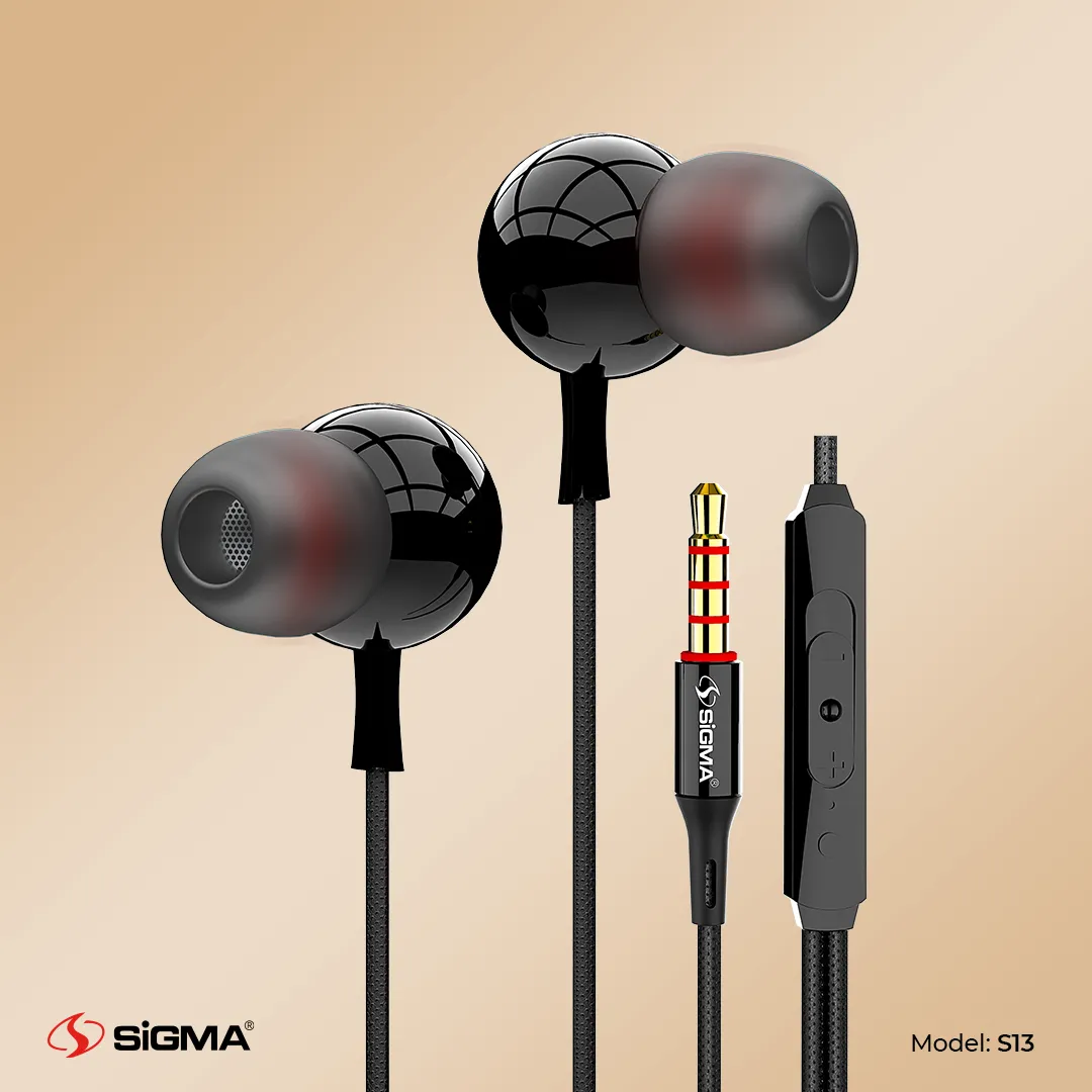 SIGMA - HIGH RESOLUTION STEREO IN-EAR EARPHONES WITH MIC – S13 (Random Color)