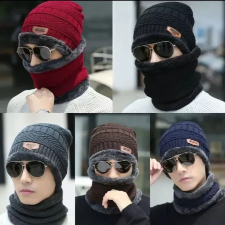 Winter Beanie Hat for Men Knitted Hat Winter Cap Beanie Women Thick Wool Neck Scarf Cap Balaclava Mask Bonnet Hats Set (Random Color)