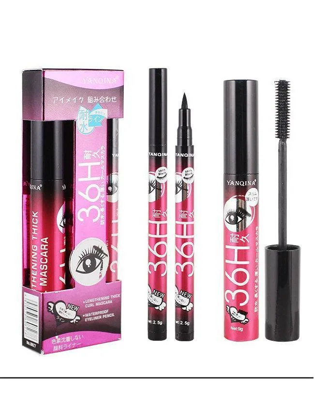 Liquid Eyeliner Pencil+Waterproof Mascara Set Cosmetics New Brand Eye Liner Thick Curling Mascara Eyebrow Pencil Makeup YANQINA