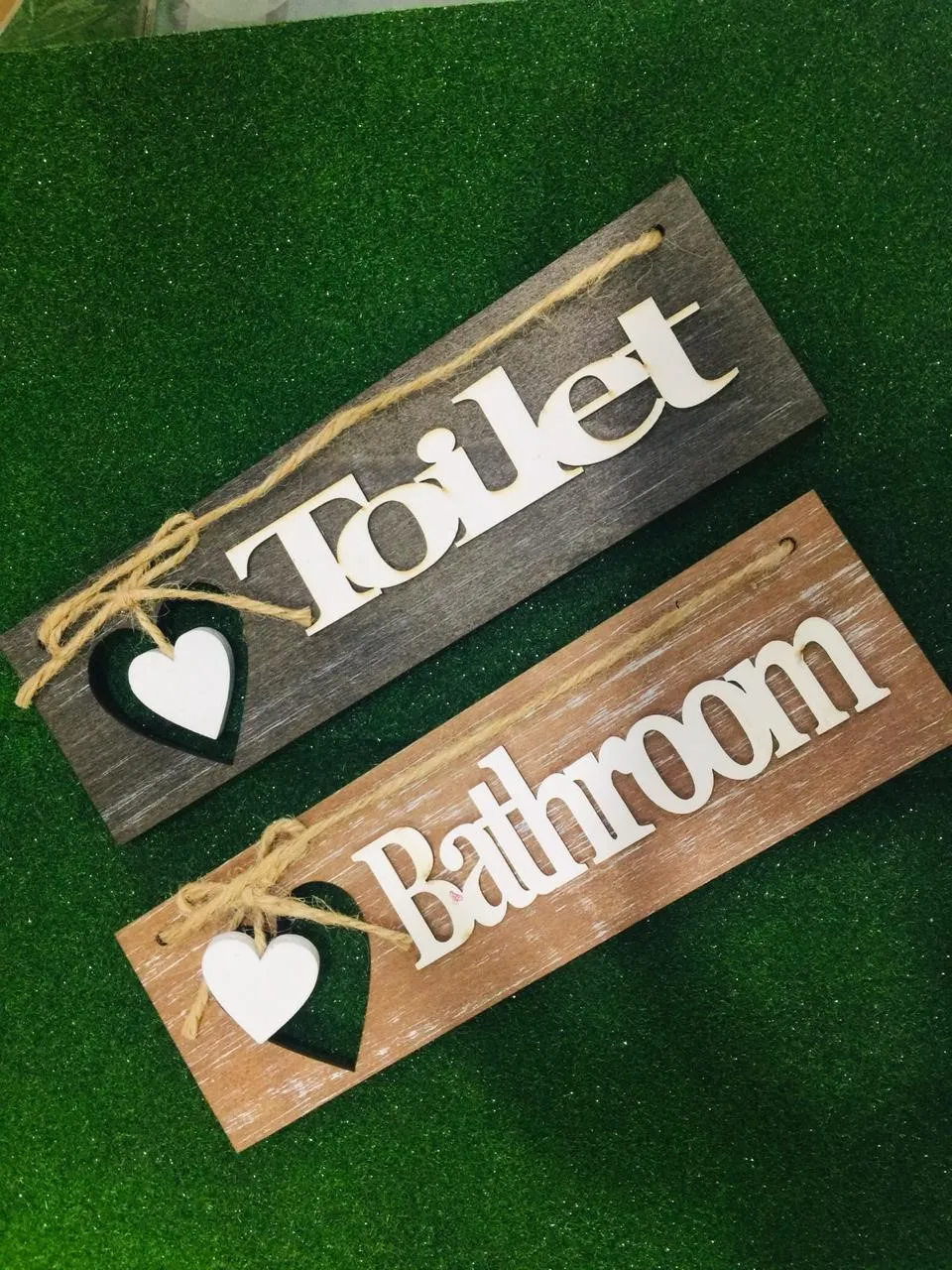 ( Pack Of 2 ) Luxury Wooden Boards Toilet Wood Decor Sign Wall Hanging Sign Bathroom Wall Art Sign
