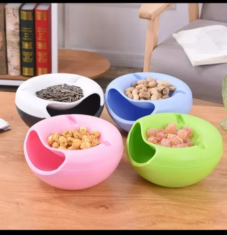 Shape Snack Bowl Plastic Lazy Fruit Plate Double Snack Storage Bowl Fruit Plate with Phone Holder Multi-color Optional