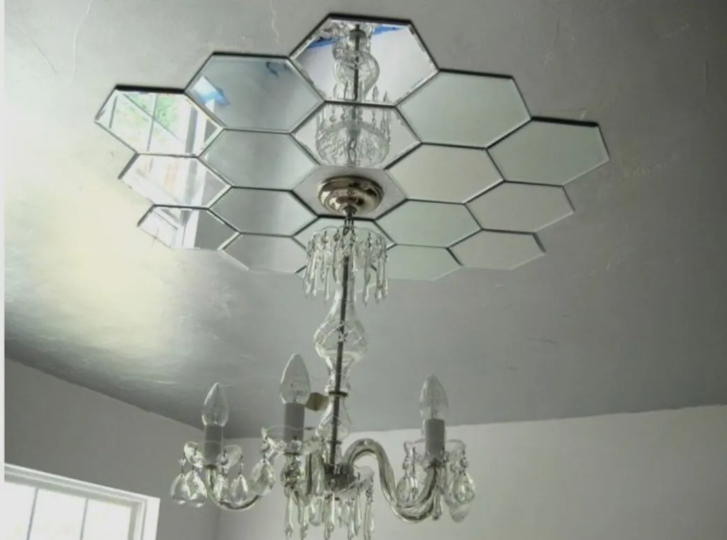 Hexagon Shape Acrylic Mirror Wall Stickers (18 Pc Set)