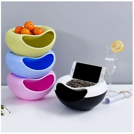 Creative Nuts And Dry Fruits Storage Box Shape Lazy Snack Bowl Organizers Perfect For Layers Seeds With Phone Holder (Random Color)
