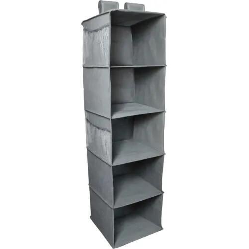 5 Shelf Hanging Wardrobe Storage Organiser Clothes Hang Closet Rack Shelves