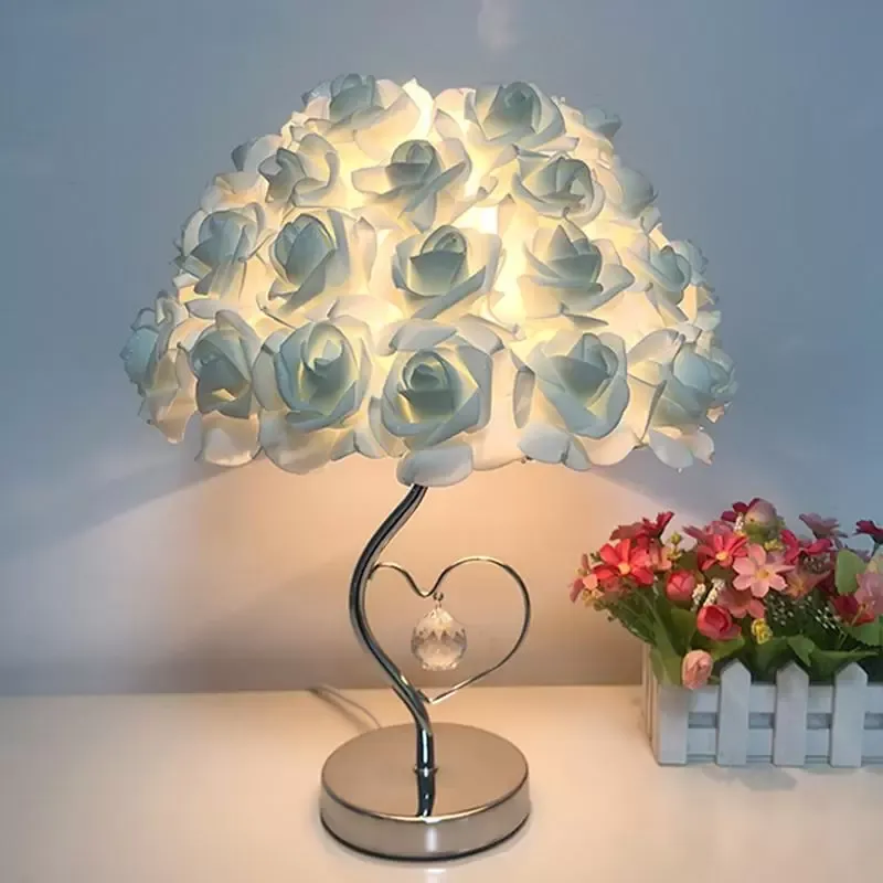 New Rose Flower LED Table Lamp European Style Wedding Party Bedroom Bedside Night Light Decoration Gift Holiday Lighting - White
