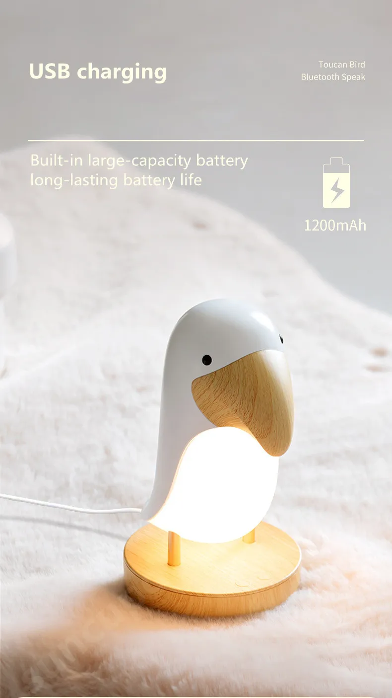 Taucan Bird Night Light Stepless Dimming LED Breathing Light Table Lamp - White