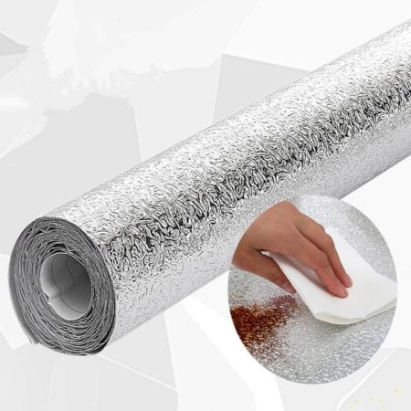 Aluminum Foil Paper Mats Wallpaper Stickers, Kitchen Silver Stickers Self Adhesive Aluminum Foil Stickers Oil Proof Waterproof Kitchen Stove -24 inch x 78 inch - 2 Meter Roll